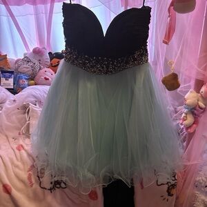 teal and black prom dress